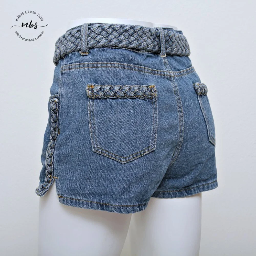 Superdown at Revolve Angeline Braided Mid‎ Rise Cotton Denim Shorts